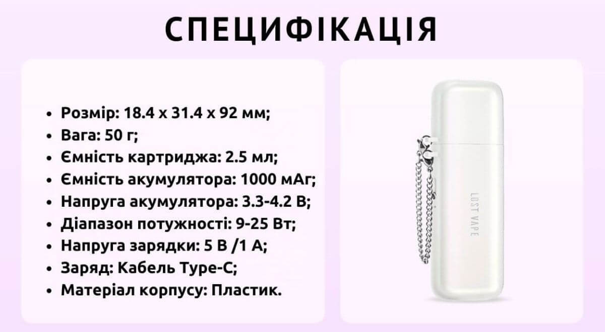 Технічні характеристики пристрою.