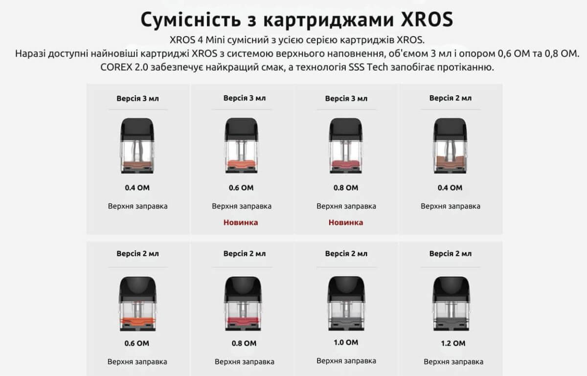 Девайс сумісний з картриджами XROS.