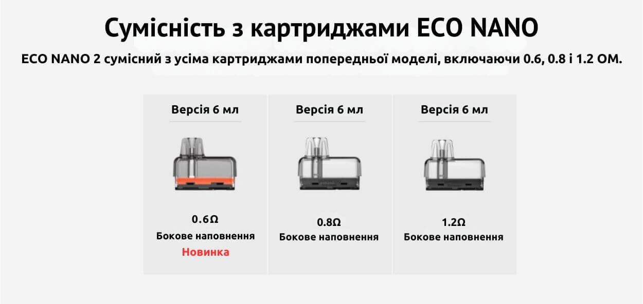 Доступна сумісність з картриджами ECO Nano.